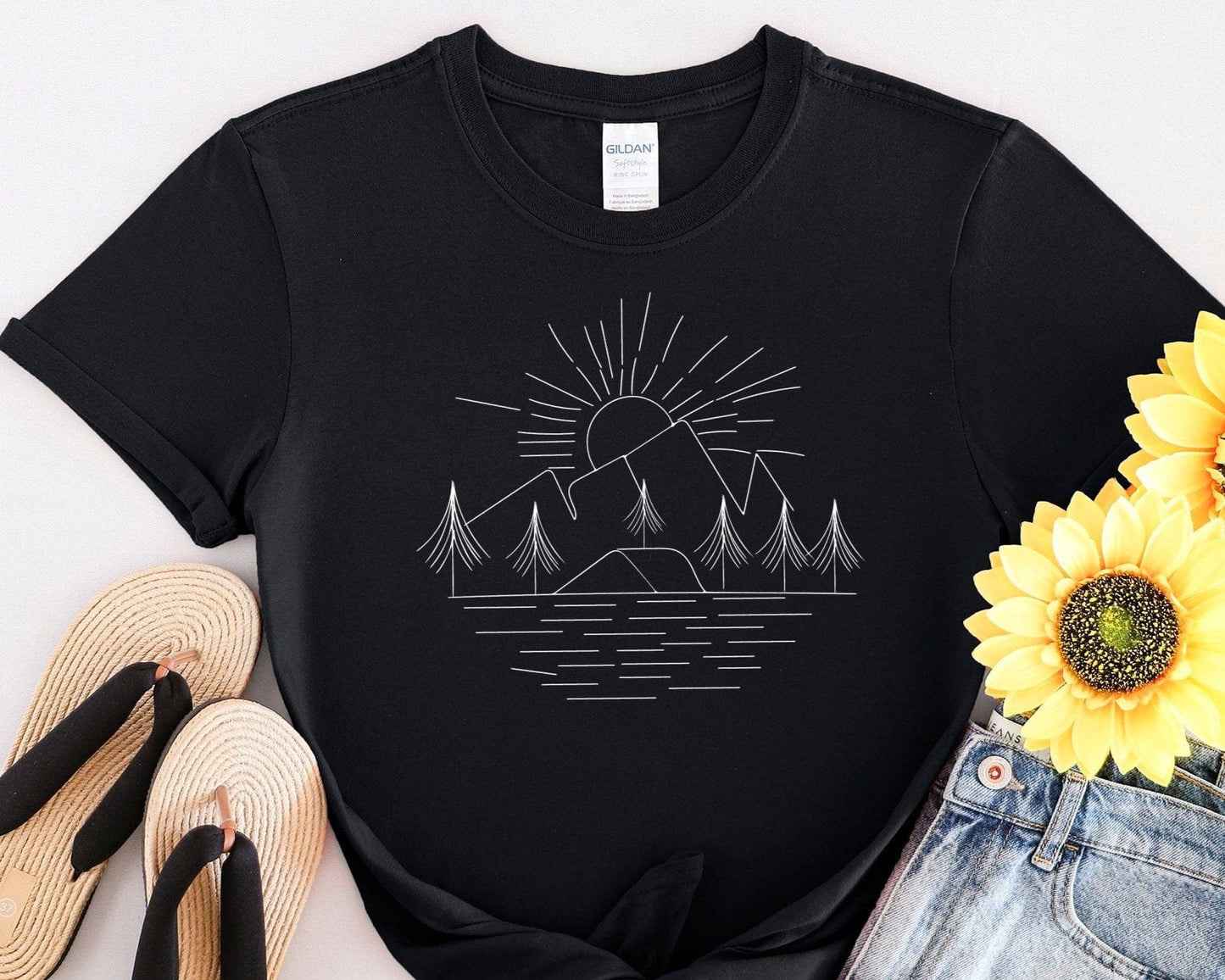 Wilderness Line art Sunset Tshirt