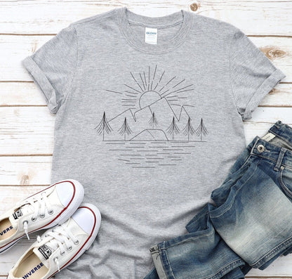 Wilderness Line art Sunset Tshirt