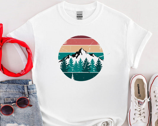 Retro Sunset Pine Tree T-shirt