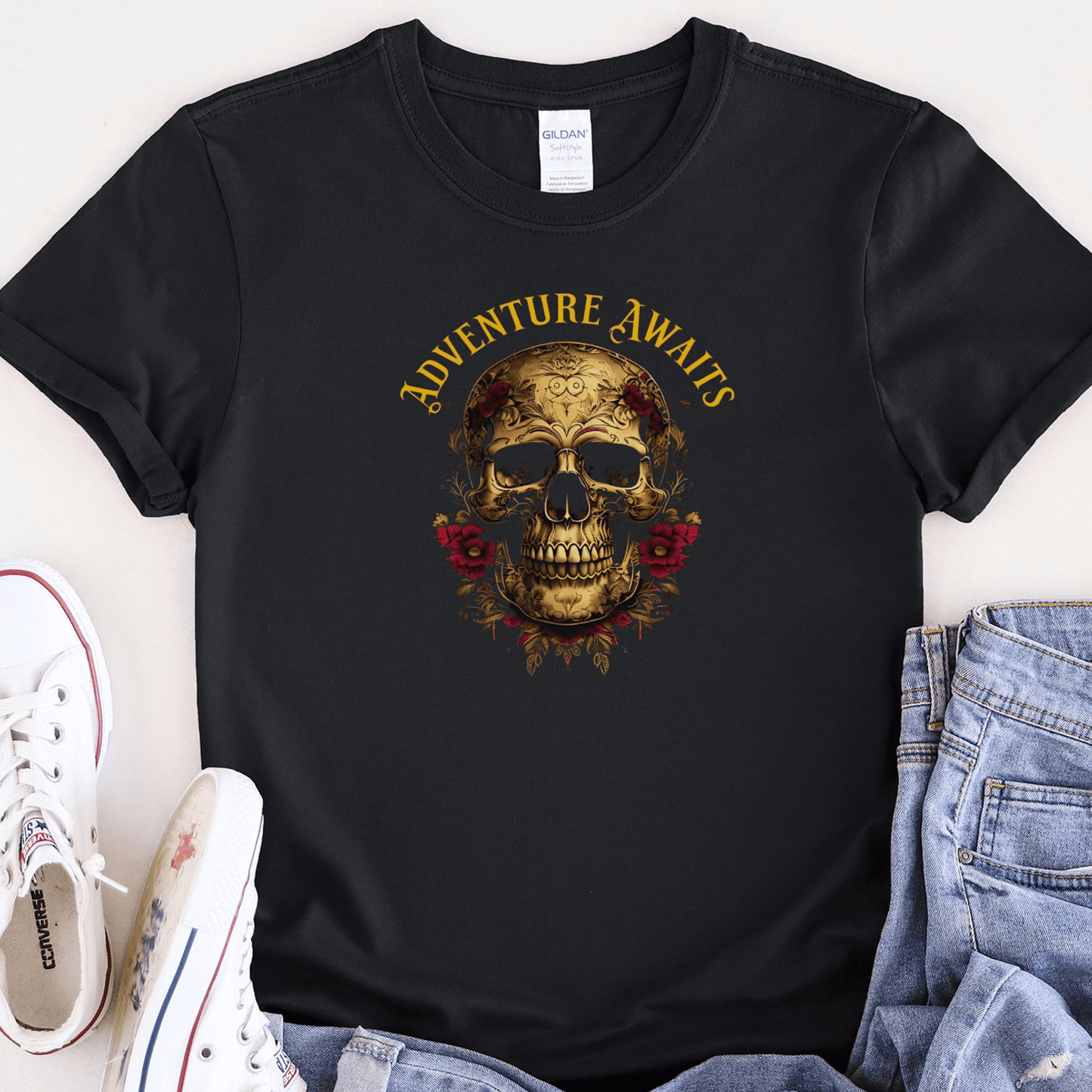 Adventure Awaits Floral Skull Tee